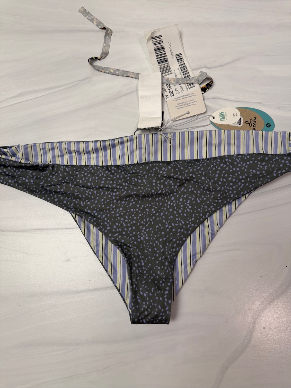 Prana Gray and Light Blue Patterned Bikini Bottoms